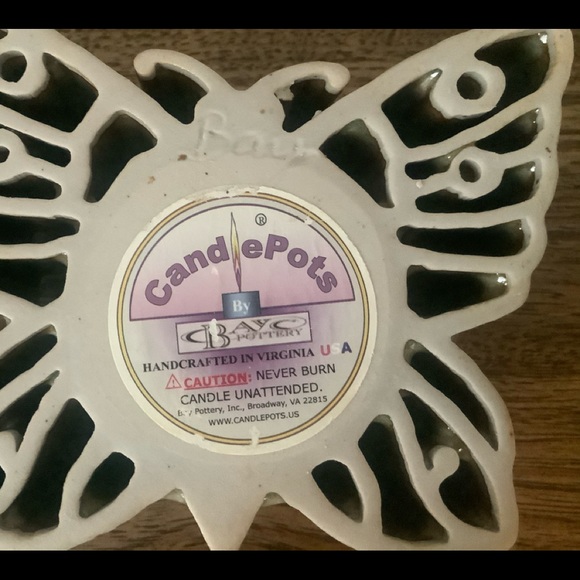 Candle Pots Butterfly Pottery Candle Holder NWT - Picture 4 of 6